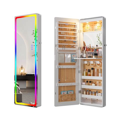 HNEBC LED Mirror Jewelry Cabinet With RGB Lights 47 2 Wall Mounted