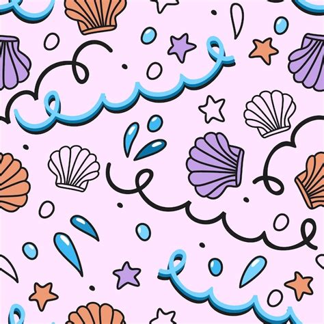 Premium Vector Vector Cute Seamless Pattern With Waves Seashells Sea