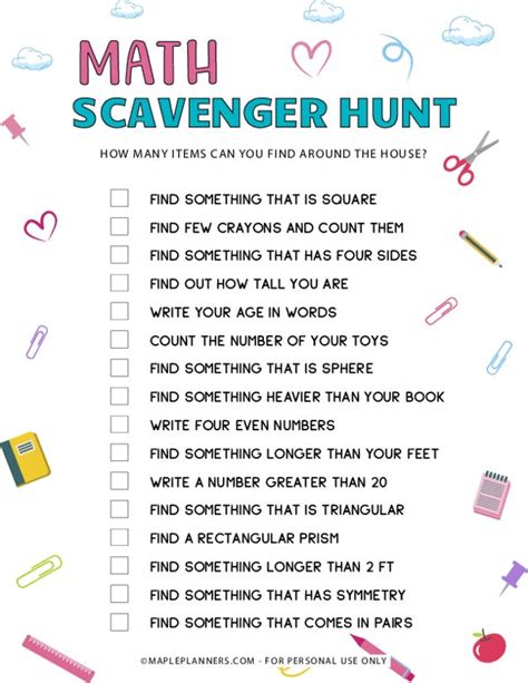 Math Scavenger Hunt Clip Art