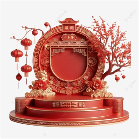 D Beatuiful Red Podium Chinese New Year Decoration Chinese New Year