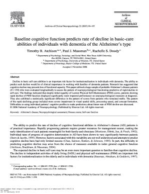 Fillable Online Baseline Cognitive Function Predicts Rate Of Decline In