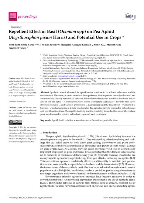 PDF Repellent Effect Of Basil Ocimum Spp On Pea Aphid