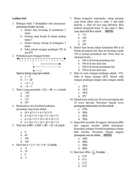 Latihan Soal Matematika Kelas 7 Pdf