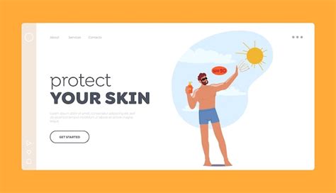 Premium Vector Protect Your Skin Landing Page Template Man Applies Sunscreen To Protect Skin