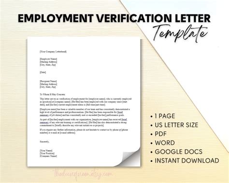 Employment Verification Letter Template Etsy