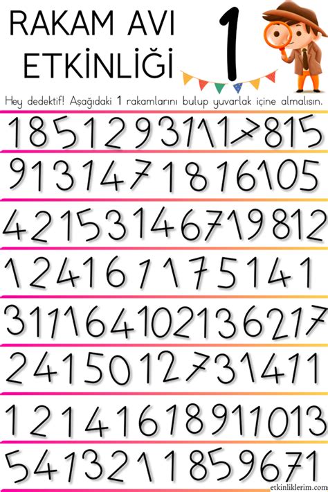 1 Rakamını Öğreniyorum Okul Öncesi Etkinlik Etkinliklerim