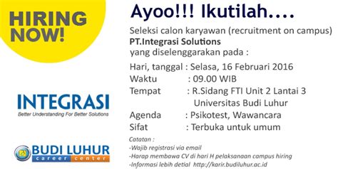 Campus Hiring Pt Integrasi Solutions Budi Luhur Career Center