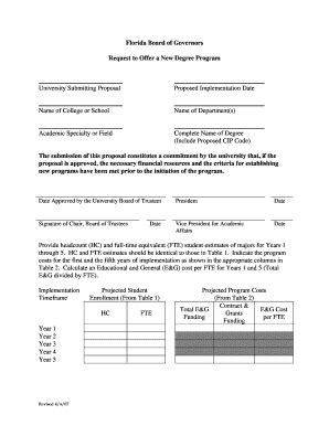 Fillable Online Fldoe Bog Request To Offer New Degree Program Proposal