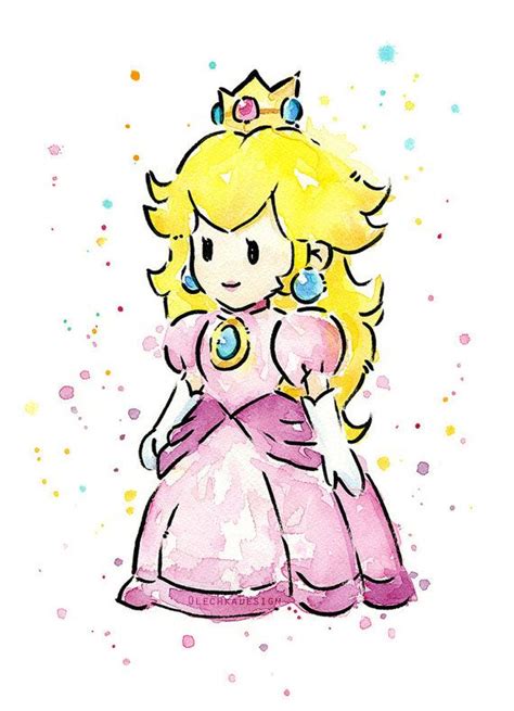 Princesa Peach arte Imprimir acuarela Princesa Peach impresión