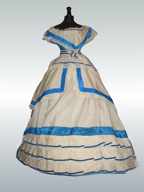 Antique Ball And Visiting Gown Dress Cotton And Silk 1860 Civil War