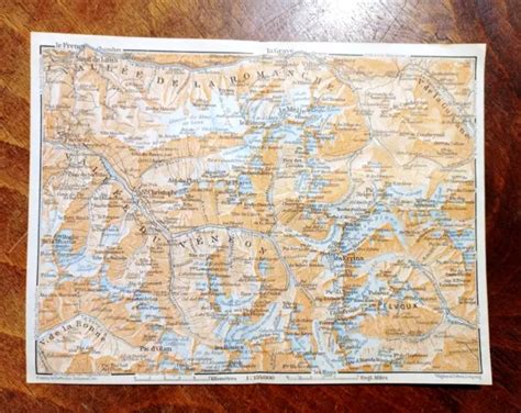 Old Map Antique Map Chambery Aix Alby Rumilly Annecy Thones