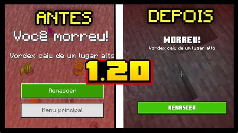 MINECRAFT 1 20 NOVA TELA DE DERROTA PARA A BEDROCK MELHOR ANTES OU