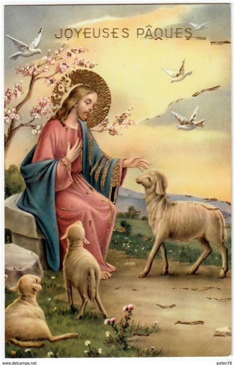 An Image Of Jesus With Sheep And Birds