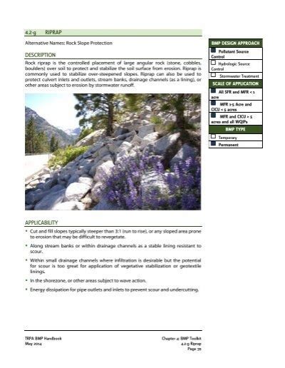 4 2 G RIPRAP DESCRIPTION APPLICABILITY Tahoe BMP