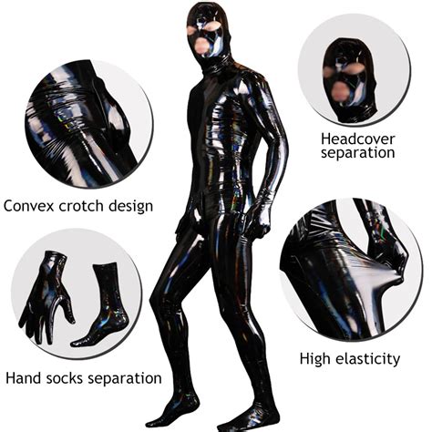 Men Erotic Latex Jumpsuits Pu Leather Cosplay Zentai Catsuits Full Body