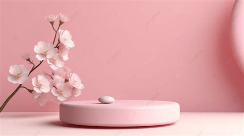 Product Presentation 3d Rendering Of Podium And Cherry Blossom Against A Delicate Pink Nature