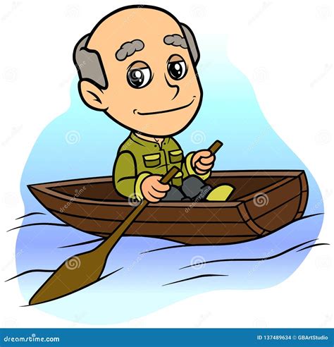 Rowboat In Cartoon Style Stiker On White Background On Isolated