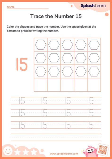 Color The Shapes And Trace The Number 15 Worksheet