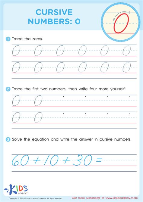 Cursive Numbers Worksheets