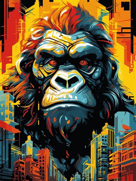 Gorilla on the Streets of Metropolis in Psychedelic Vector Pop Art ...