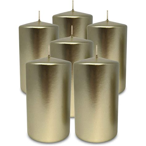 Hyoola 275 X 5 Inch Unscented Dripless Metallic Pillar Candles Cream Gold 6 Pack Walmart