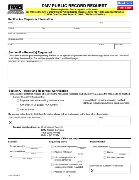 Oregon Dmv Form 735 7312 Dmv Public Record Request Forms Docs 2023