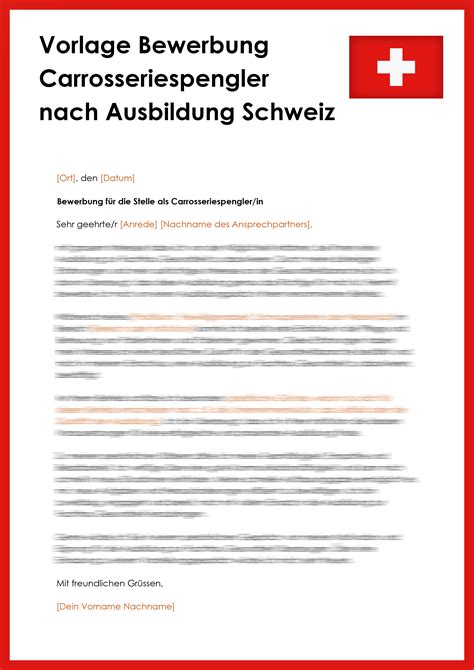 Vorlage Bewerbung Carrosseriespengler Nach Ausbildung Schweiz 2024