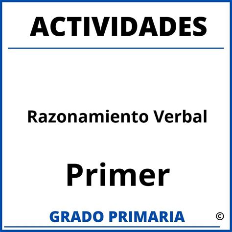 Actividades De Razonamiento Verbal Para Primer Grado