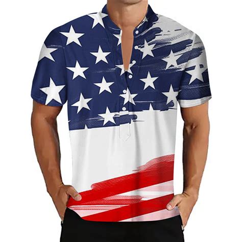 4th Of July Shirts For Men Summer Short Sleeve Polo Collar Shirts Mens