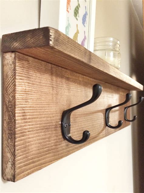 Rustic Wooden Coat Entry Hook Rack With Shelf Rustic Home Etsy