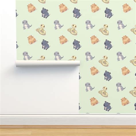 Jungle Floor Animals Green Wallpaper | Spoonflower