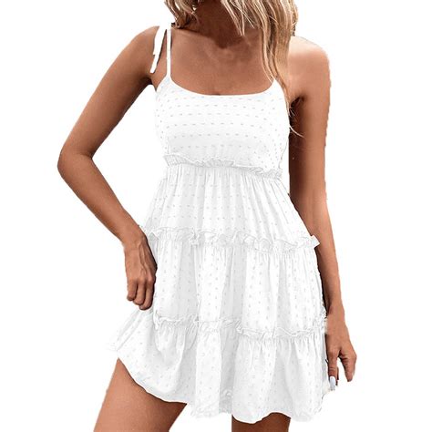 BLVB Womens Summer Dresses 2024 Swiss Dot Spaghetti Strap Sundress