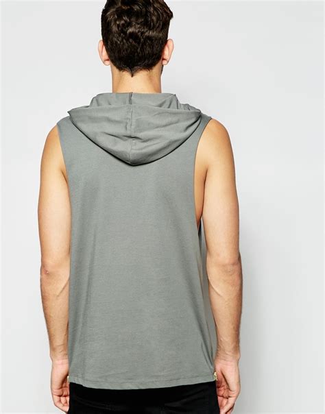 Asos Sleeveless T Shirt With Dropped Armhole And Hood With Zip Detail