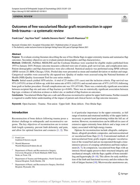 Outcomes Of Free Vascularised Fibular Graft Reconstruction In Upper