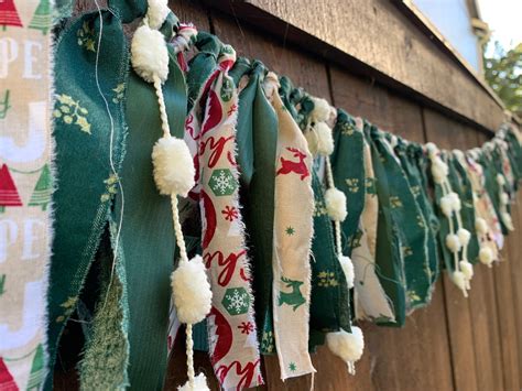 5 Ft Christmas Rag Tie Garland Holiday Garland Garland Etsy