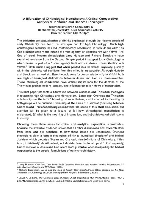 (DOC) 'A Bifurcation of Christological Monotheism: A Critical-Comparative Analysis of ...