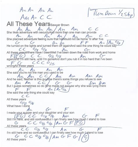 All These Years (Sawyer Brown) Tune down 1/2 step - Guitar Chord Chart ...