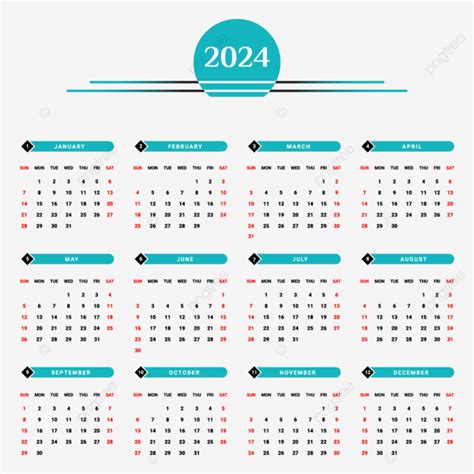 2024 Yearly Calendar With Black And Green Unique Geometric Style Vector