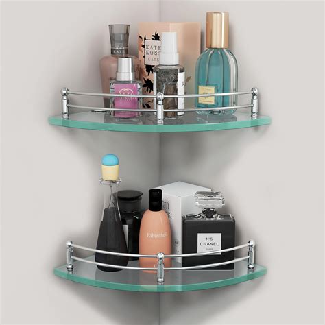 Klaxon Heavy Duty Multipurpose Corner Glass Wall Shelf For Bathroom Bedroom Living Room