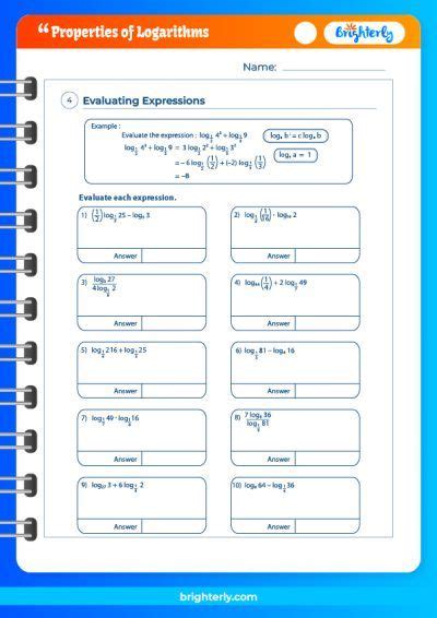 Properties Of Logarithms Worksheets Pdfs Brighterly Worksheets