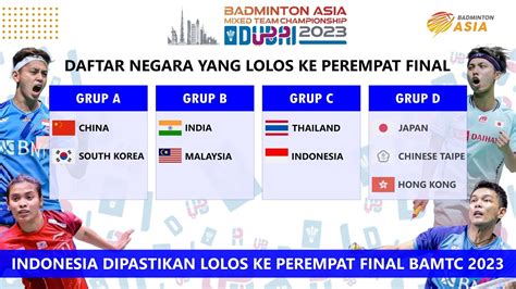 Daftar Negara Yang Lolos Ke Perempat Final Badminton Asia Mixed Team