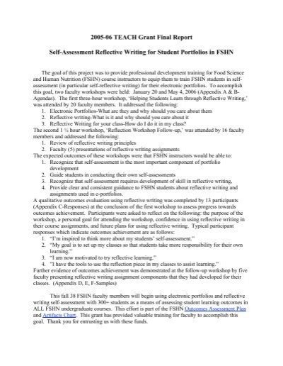 Self Assessment Reflective Writing For Student Portfolios In Fshn