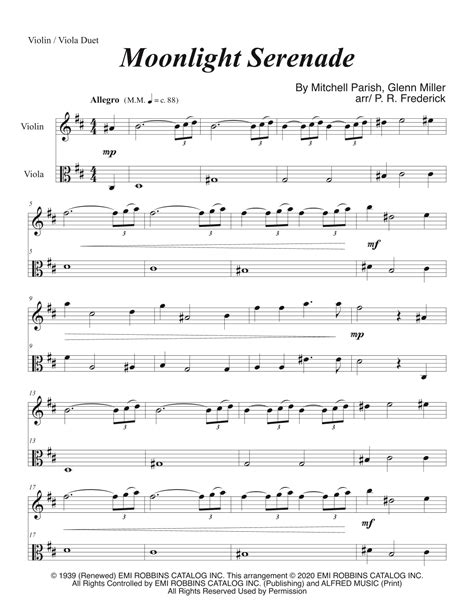 Moonlight Serenade Arr P R Frederick By Glenn Miller Sheet Music For Instrumental Duet At