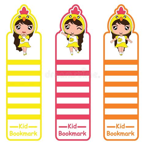 Children Bookmark Cartoon With Cute Girls On Colorful Style Suitable