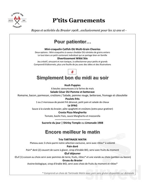 Resto Bar Le Brasier Menu In Trois Rivi Res Quebec Canada