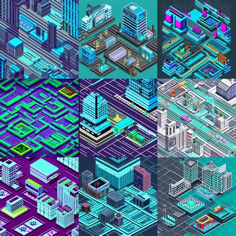 Isometric Pixel Art Cyberpunk City With Colors Stable Off