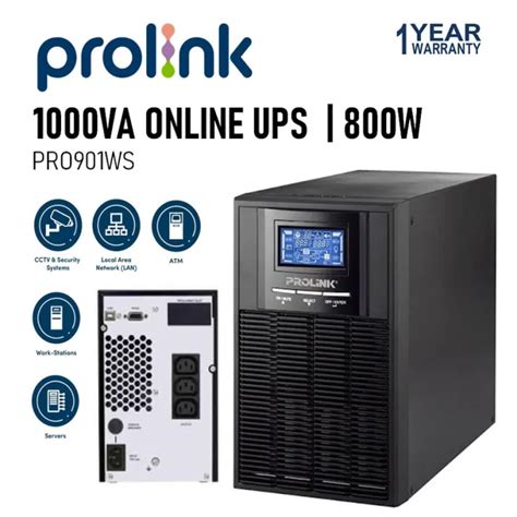 PROLiNK PRO901WS 1000VA 800Watt Online UPS Uninterruptible Power Supply