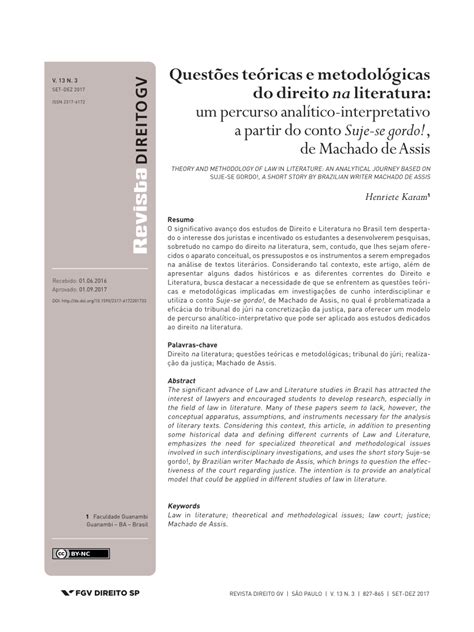 Pdf Questões Teóricas E Metodológicas Do Direito Na Literaturaum