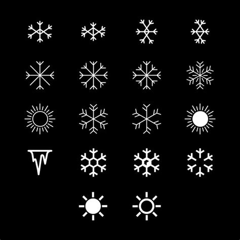 Premium Vector Set White Snowflake Icons Collection Isolated On Black