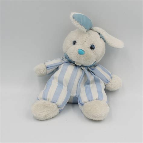 Doudou lapin blanc rayé bleu Pampers